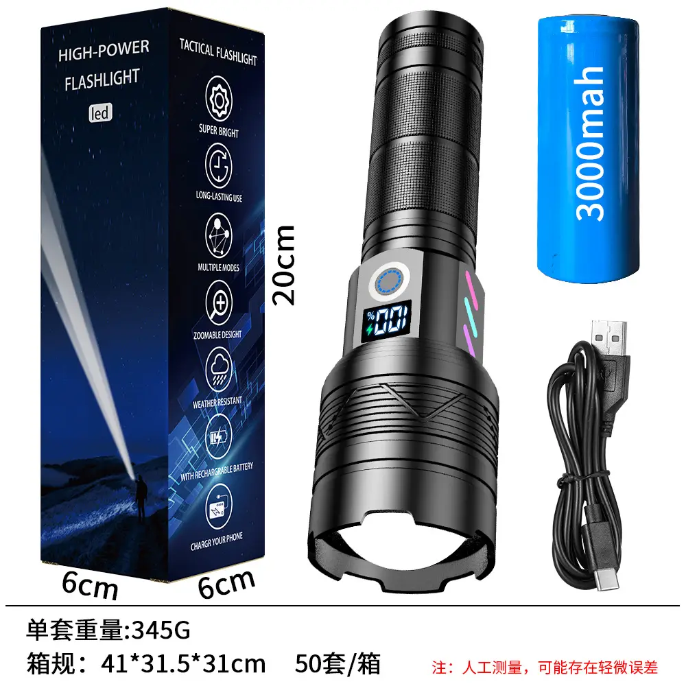 Tactical Laser Flashlight 20W Digital Display 6cm