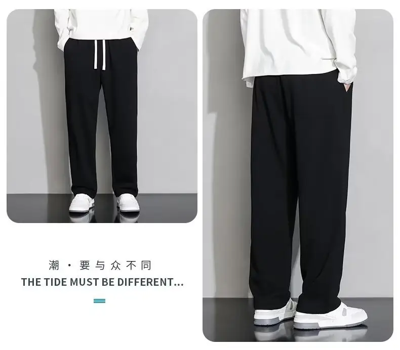 Men's Black Wide-leg Casual Pants Summer Dosing Heavy — feature 3