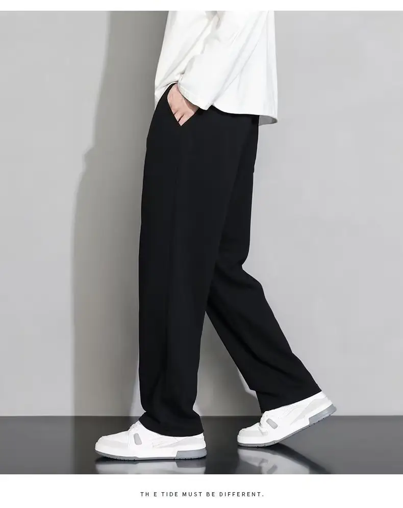 Men's Black Wide-leg Casual Pants Summer Dosing Heavy — feature 5