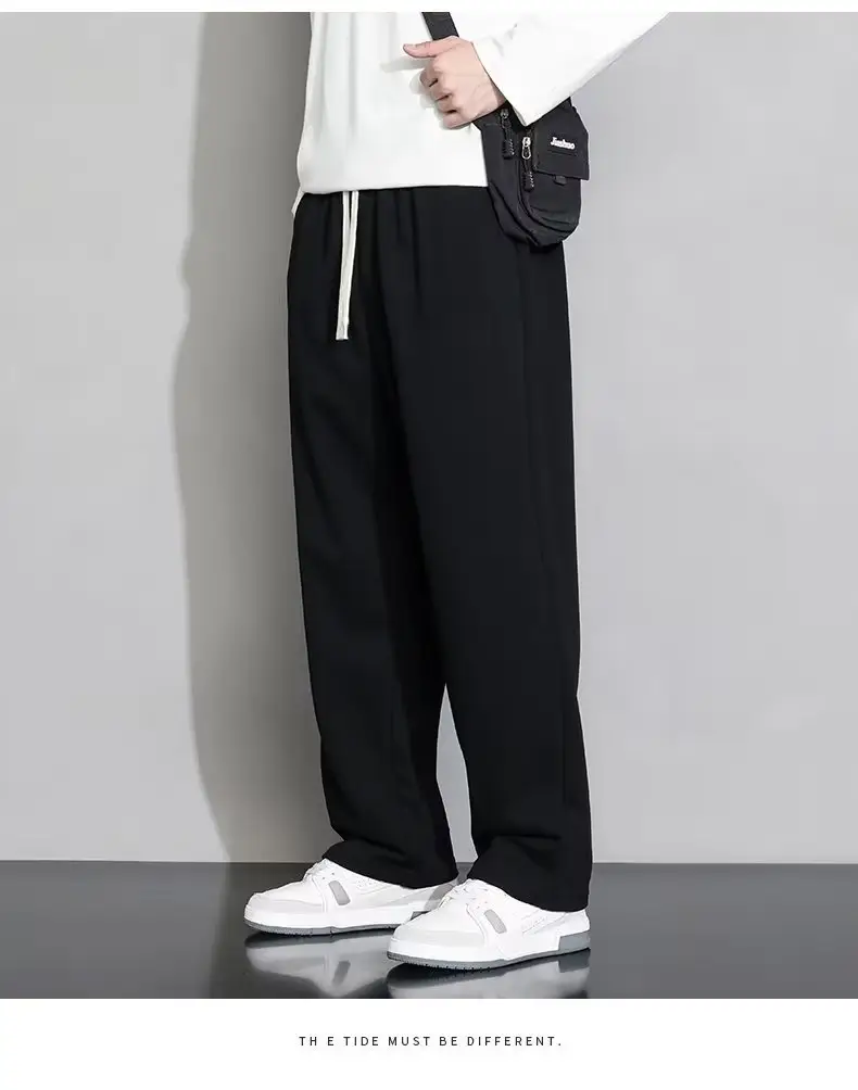 Men's Black Wide-leg Casual Pants Summer Dosing Heavy — feature 6
