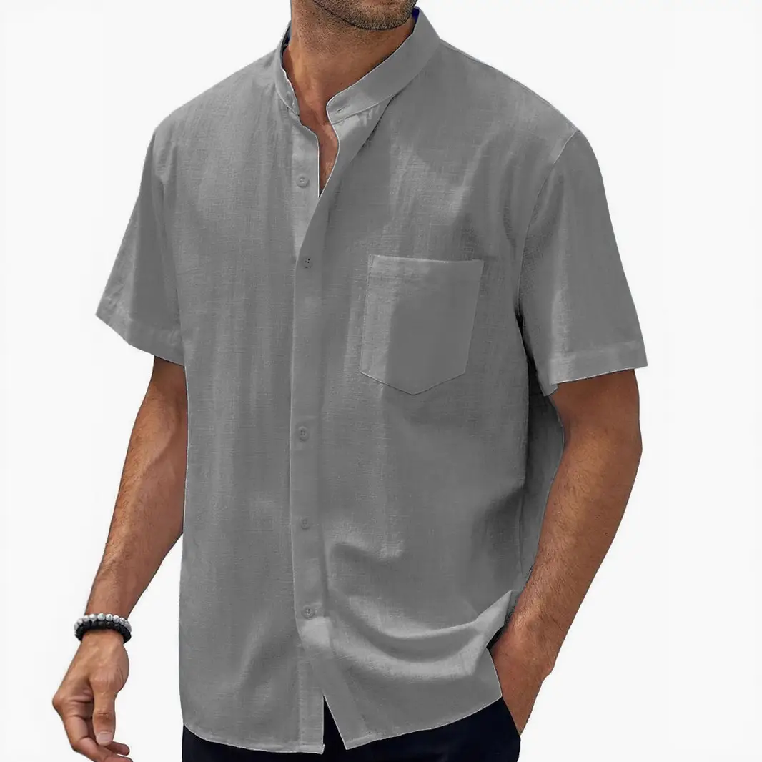 Men Navy Blue Cotton Short Sleeve Button Down Shirt - Image 25