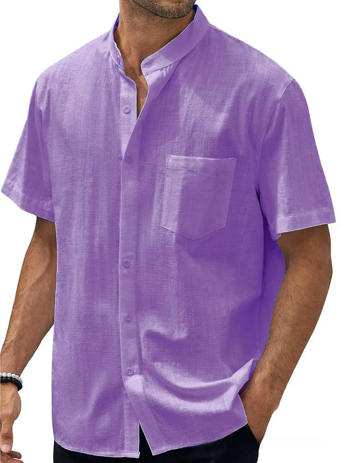 Men Navy Blue Cotton Short Sleeve Button Down Shirt - Image 19
