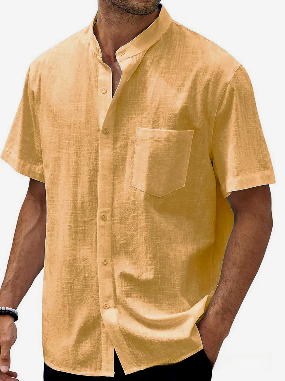 Men Navy Blue Cotton Short Sleeve Button Down Shirt - Image 21