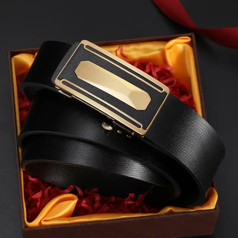 2023 Men's Genuine Leather Buckle Belt Brown Gold - Image 6