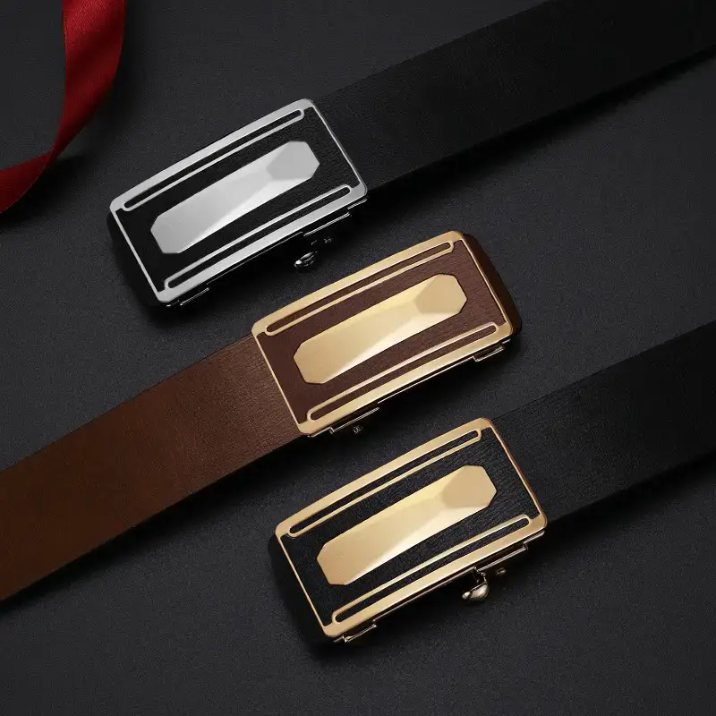 2023 Men's Genuine Leather Buckle Belt Brown Gold - Image 7