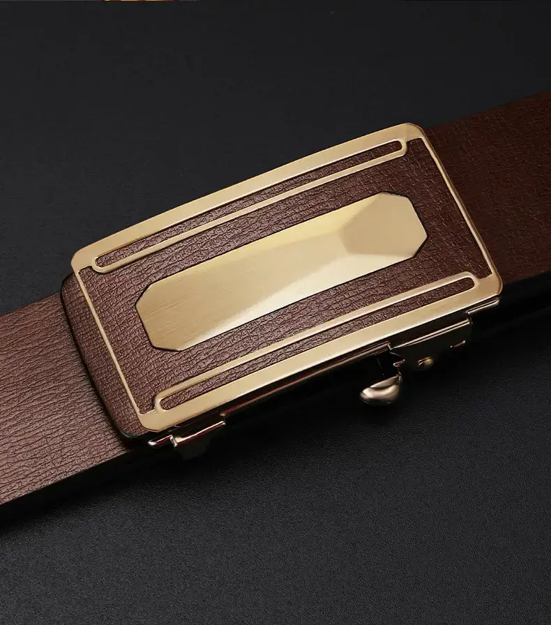 2023 Men's Genuine Leather Buckle Belt Brown Gold — feature 15