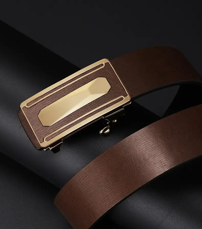 2023 Men's Genuine Leather Buckle Belt Brown Gold — feature 16