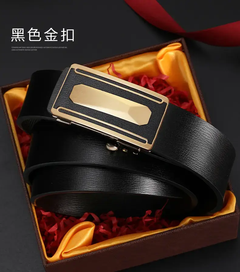 2023 Men's Genuine Leather Buckle Belt Brown Gold — feature 20