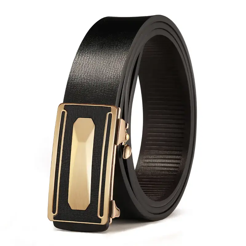 2023 Men's Genuine Leather Buckle Belt Brown Gold - Image 3