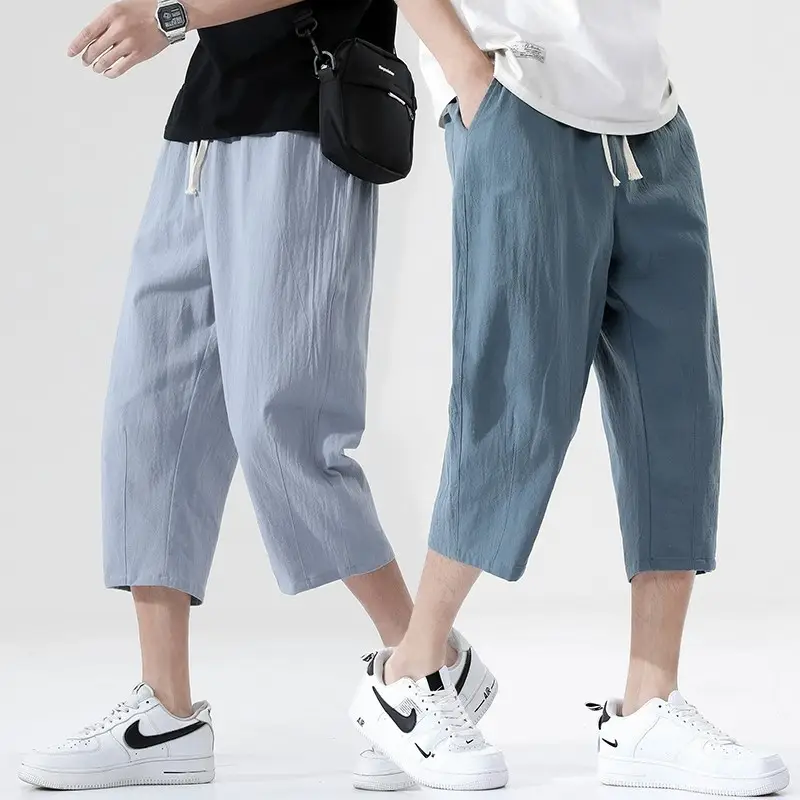 Men Loose Fit Casual Pants Cotton Linen Summer - Image 7