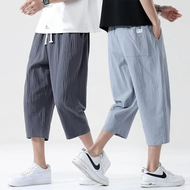 Men Loose Fit Casual Pants Cotton Linen Summer - Image 8