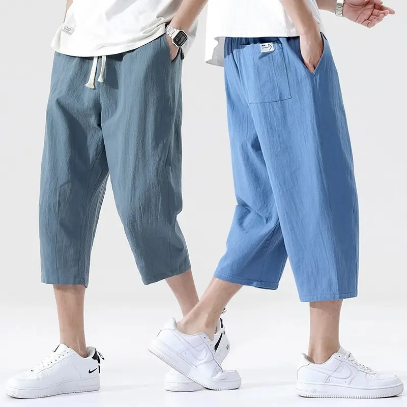 Men Loose Fit Casual Pants Cotton Linen Summer - Image 9