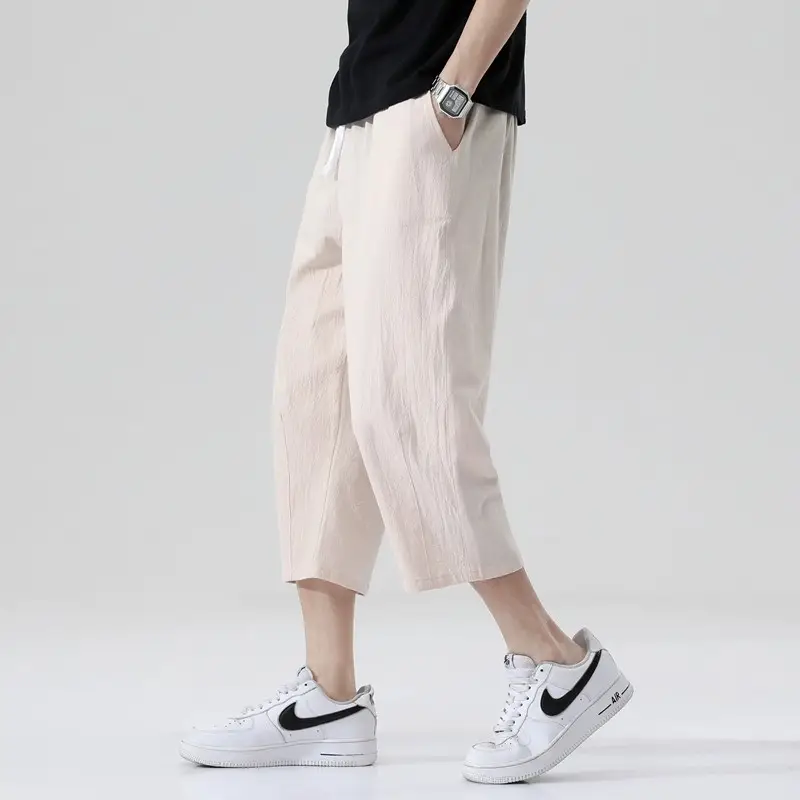 Men Loose Fit Casual Pants Cotton Linen Summer - Image 6
