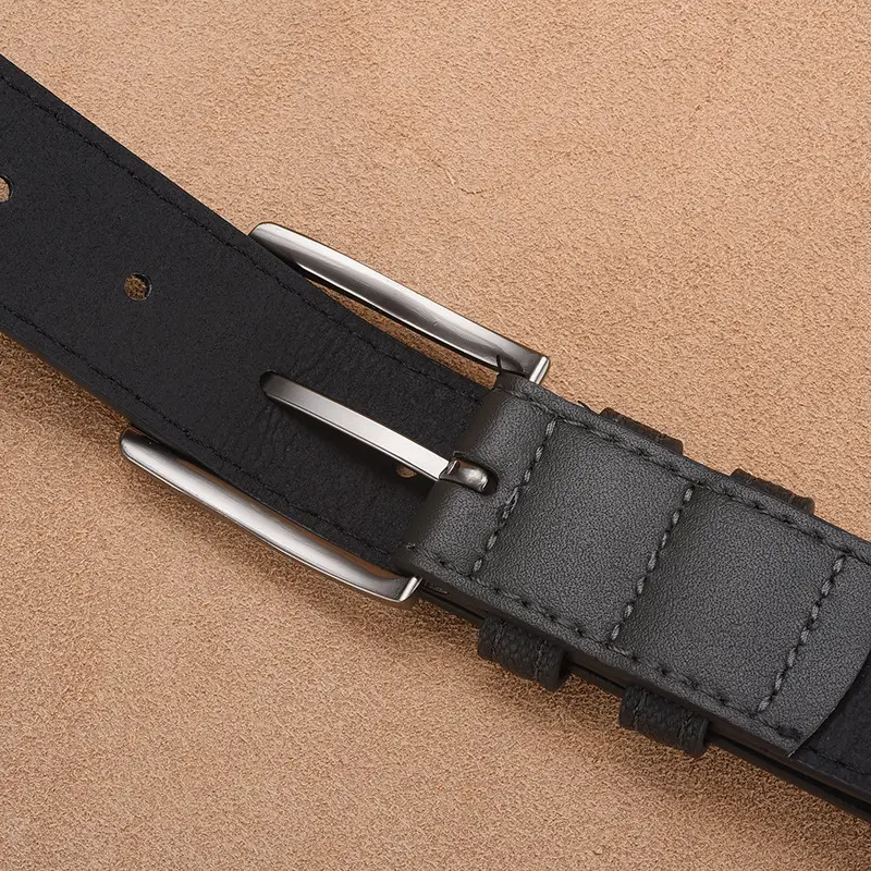 Men's Black PU Leather Belt with Silver Buckle - Image 7