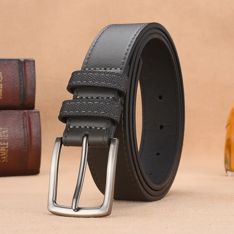 Men's Black PU Leather Belt with Silver Buckle