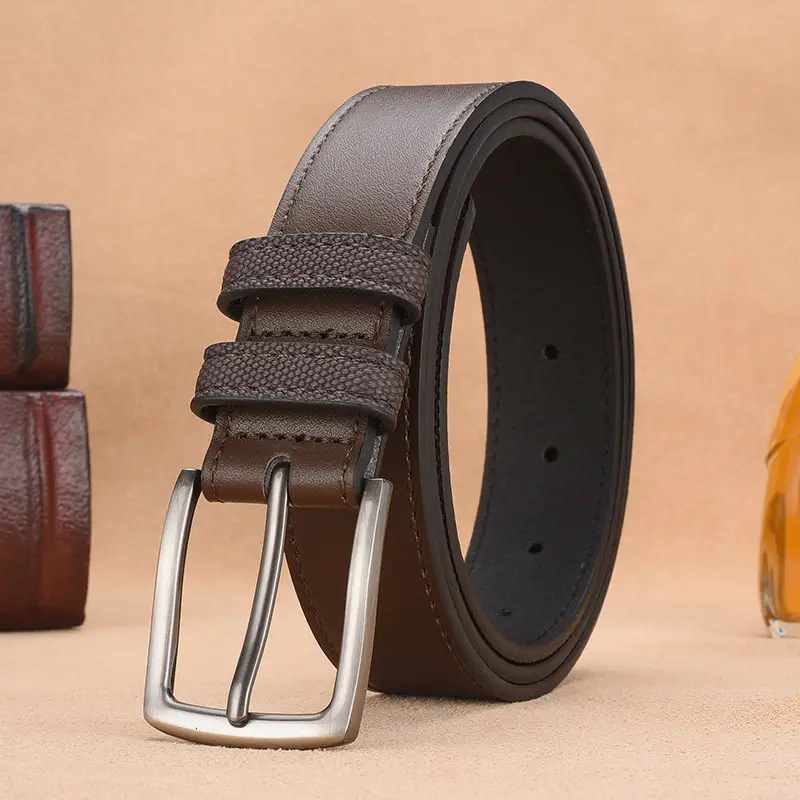 Men's Black PU Leather Belt with Silver Buckle - Image 2