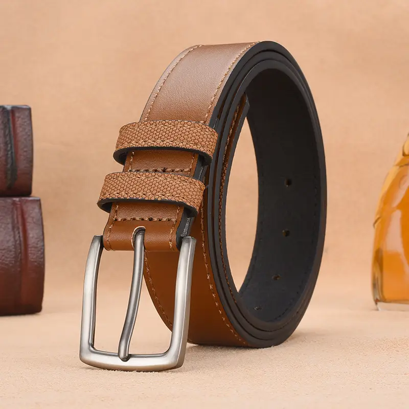 Men's Black PU Leather Belt with Silver Buckle - Image 3