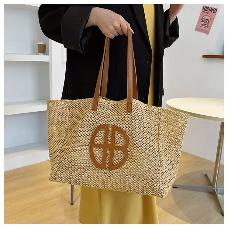 Women's Straw Tote Bag with Logo, 2025 Summer Casual Commuter — feature 15