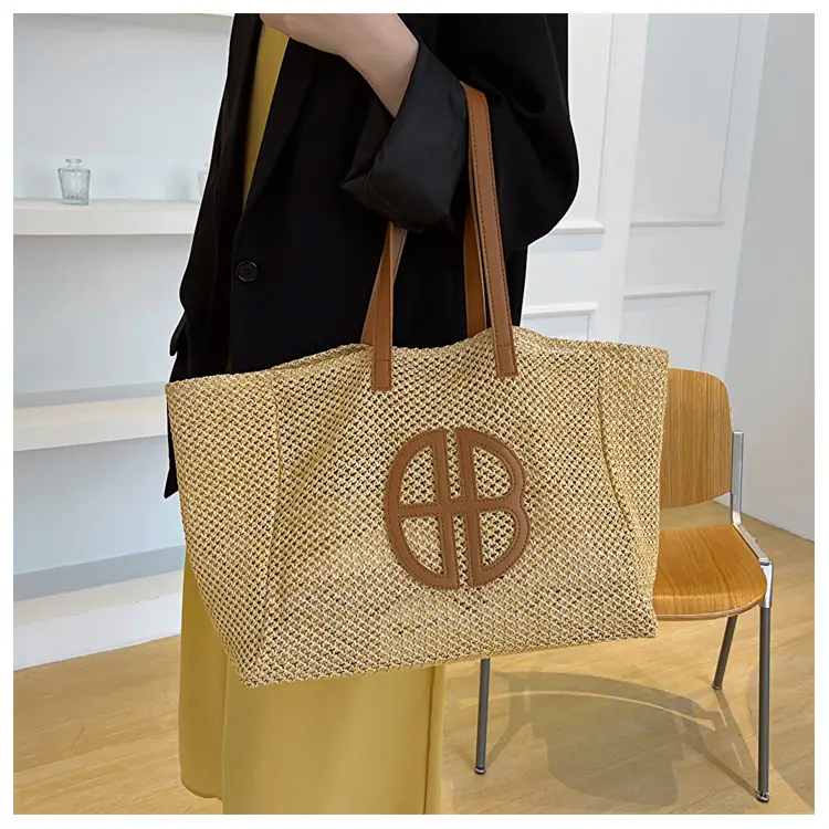 Women's Straw Tote Bag with Logo, 2025 Summer Casual Commuter — feature 16