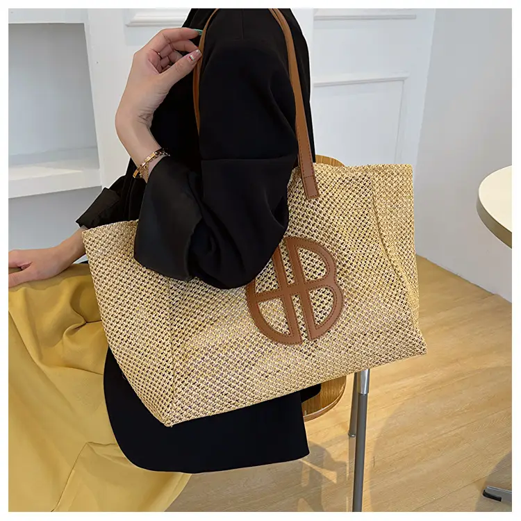Women's Straw Tote Bag with Logo, 2025 Summer Casual Commuter — feature 17