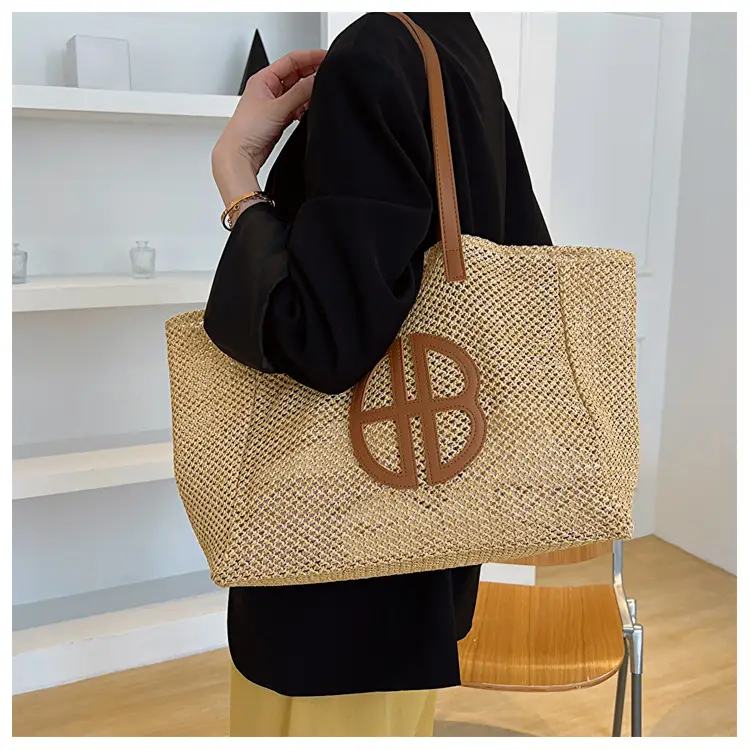 Women's Straw Tote Bag with Logo, 2025 Summer Casual Commuter — feature 18