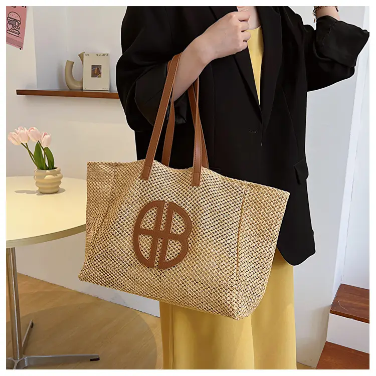Women's Straw Tote Bag with Logo, 2025 Summer Casual Commuter — feature 19