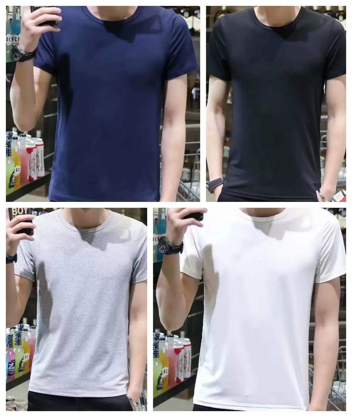 Men White Short Sleeve T-Shirt Round Neck Thin Elastic — feature 2