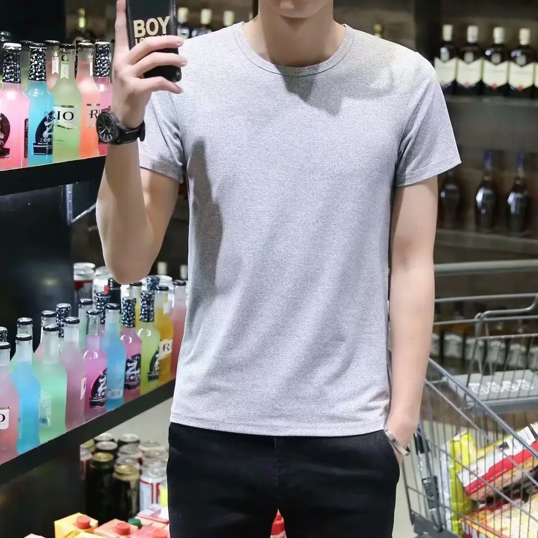 Men White Short Sleeve T-Shirt Round Neck Thin Elastic — feature 4