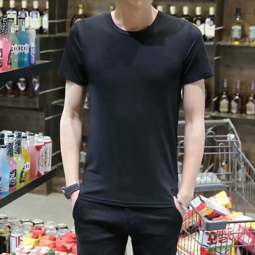 Men White Short Sleeve T-Shirt Round Neck Thin Elastic — feature 5
