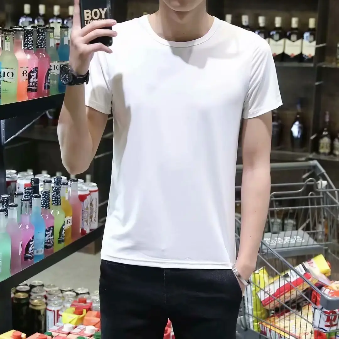 Men White Short Sleeve T-Shirt Round Neck Thin Elastic — feature 6