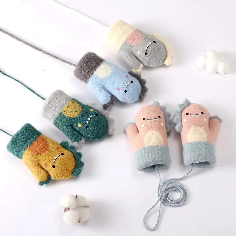 New Winter Children's Gloves, Cute Cartoon Baby Anti-Scratch, Fleece-Lined, Thickened, Knitted, Warm and Cold-Proof