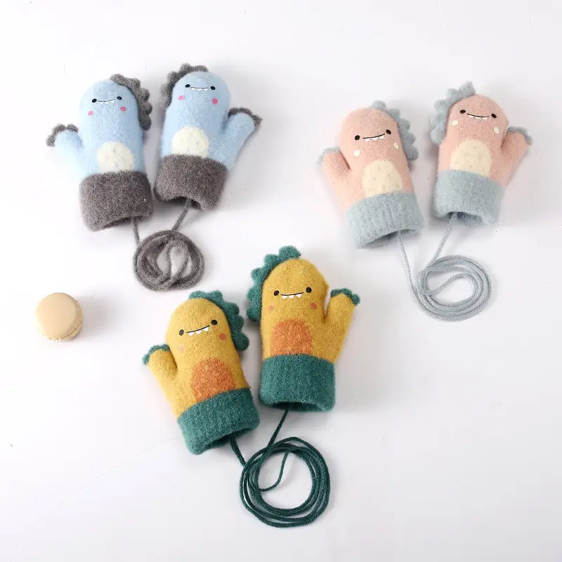 New Winter Children's Gloves, Cute Cartoon Baby Anti-Scratch, Fleece-Lined, Thickened, Knitted, Warm and Cold-Proof