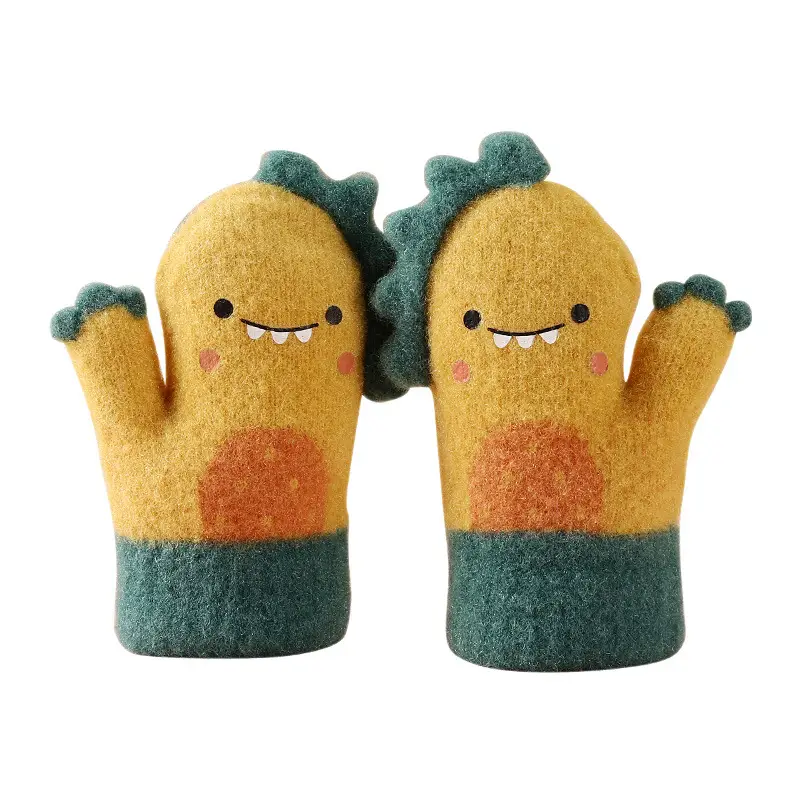 New Winter Children's Gloves, Cute Cartoon Baby Anti-Scratch, Fleece-Lined, Thickened, Knitted, Warm and Cold-Proof