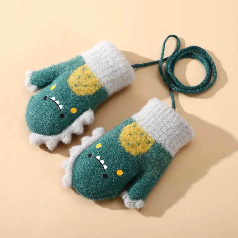 New Winter Children's Gloves, Cute Cartoon Baby Anti-Scratch, Fleece-Lined, Thickened, Knitted, Warm and Cold-Proof
