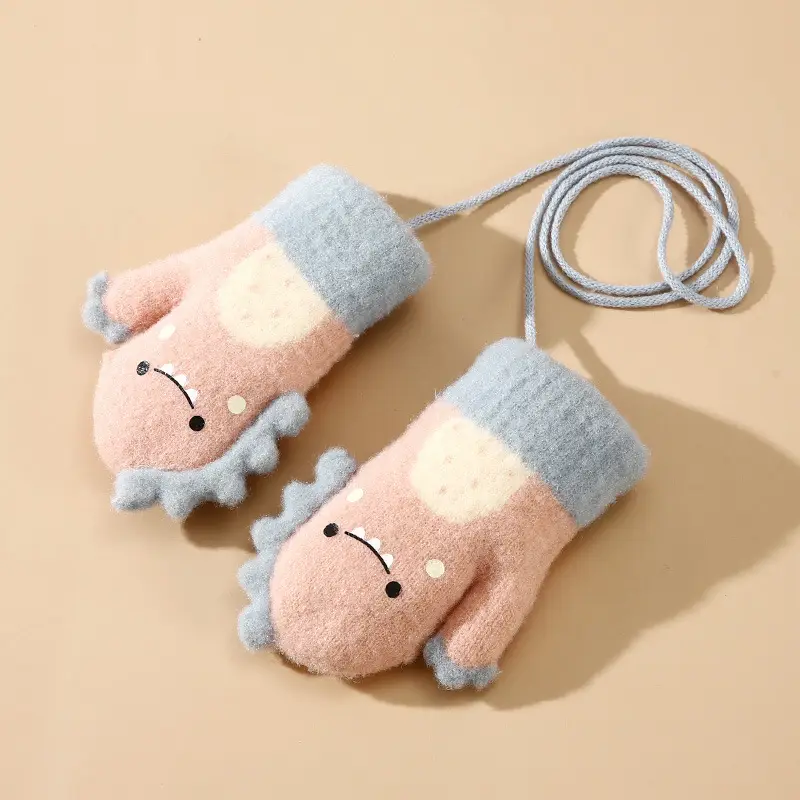 New Winter Children's Gloves, Cute Cartoon Baby Anti-Scratch, Fleece-Lined, Thickened, Knitted, Warm and Cold-Proof