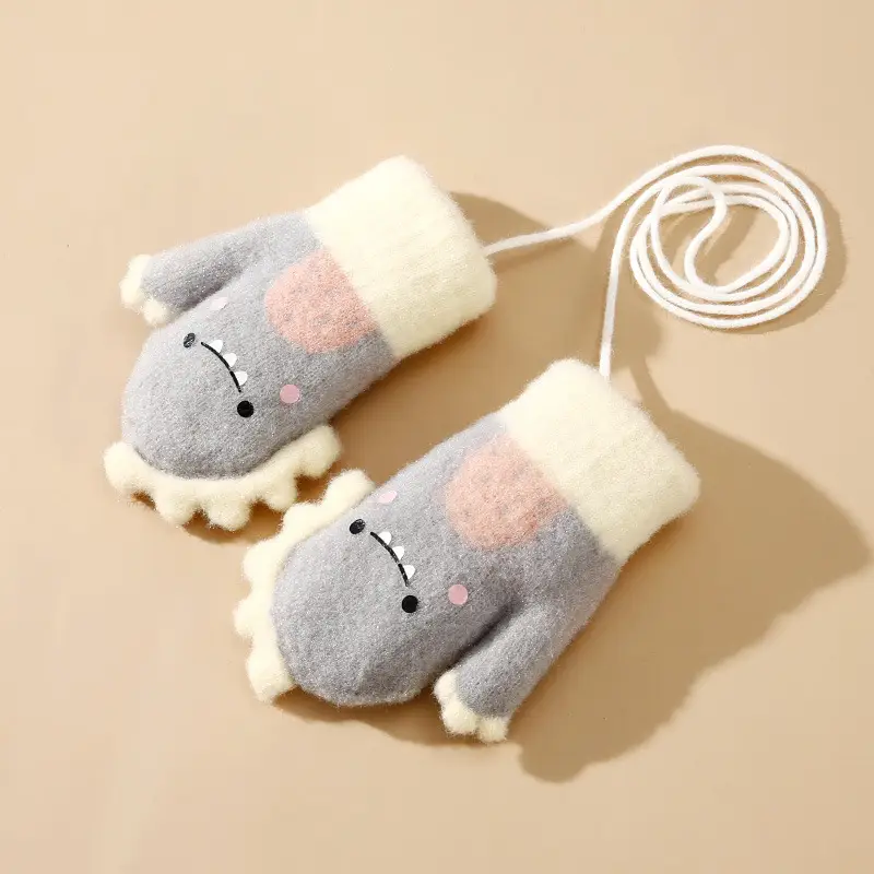 New Winter Children's Gloves, Cute Cartoon Baby Anti-Scratch, Fleece-Lined, Thickened, Knitted, Warm and Cold-Proof
