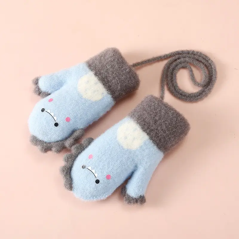 New Winter Children's Gloves, Cute Cartoon Baby Anti-Scratch, Fleece-Lined, Thickened, Knitted, Warm and Cold-Proof