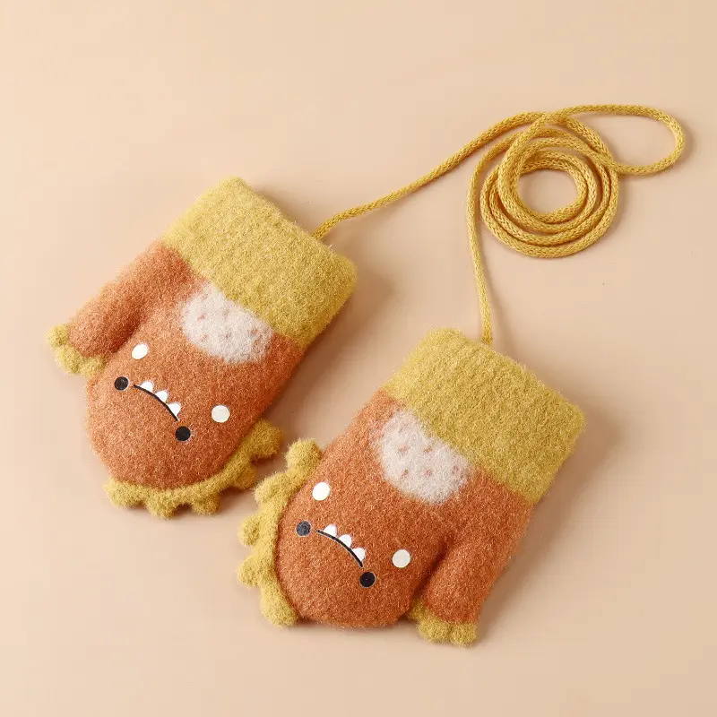 New Winter Children's Gloves, Cute Cartoon Baby Anti-Scratch, Fleece-Lined, Thickened, Knitted, Warm and Cold-Proof