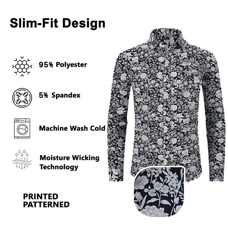 Men Printed Long Sleeve Shirt Spring Summer Cotton - Image 9