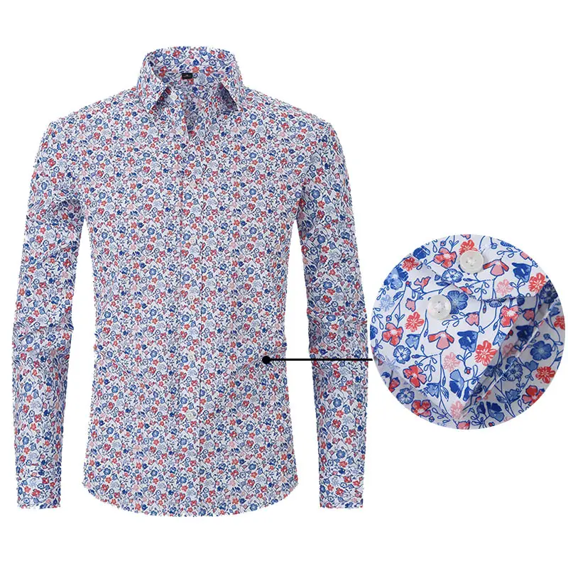 Men Printed Long Sleeve Shirt Spring Summer Cotton - Image 10