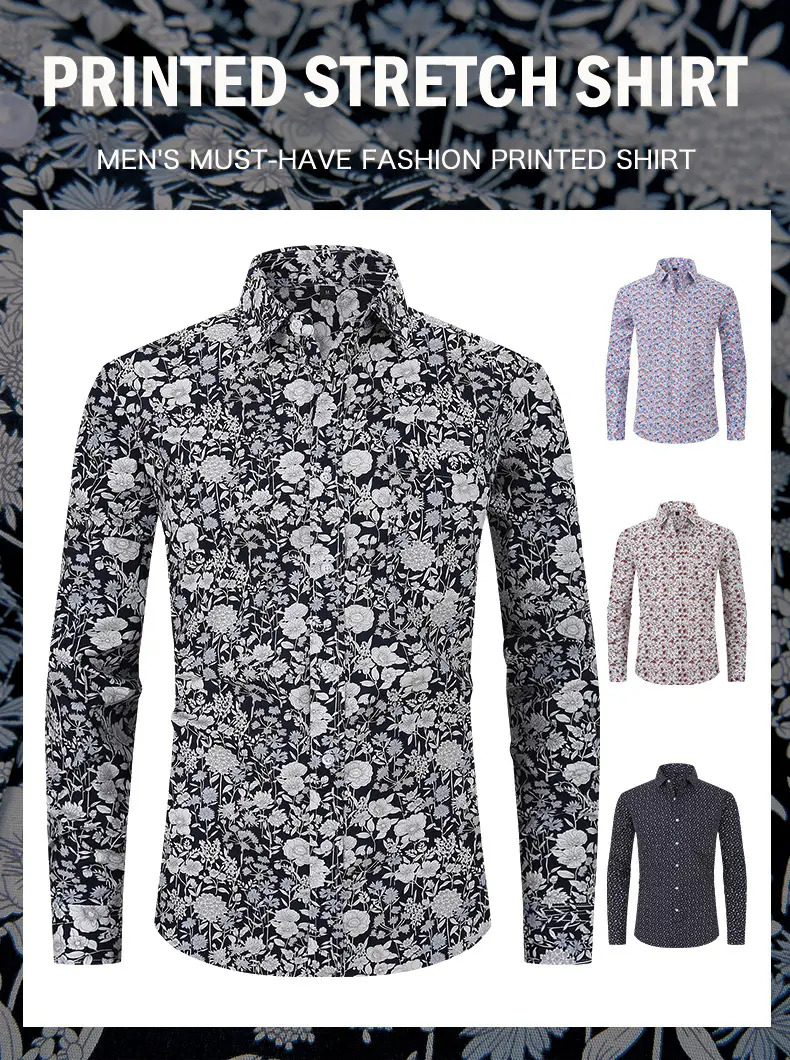Men Printed Long Sleeve Shirt Spring Summer Cotton — feature 11