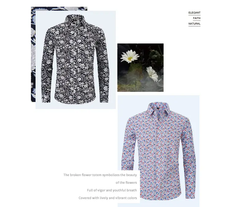 Men Printed Long Sleeve Shirt Spring Summer Cotton — feature 13