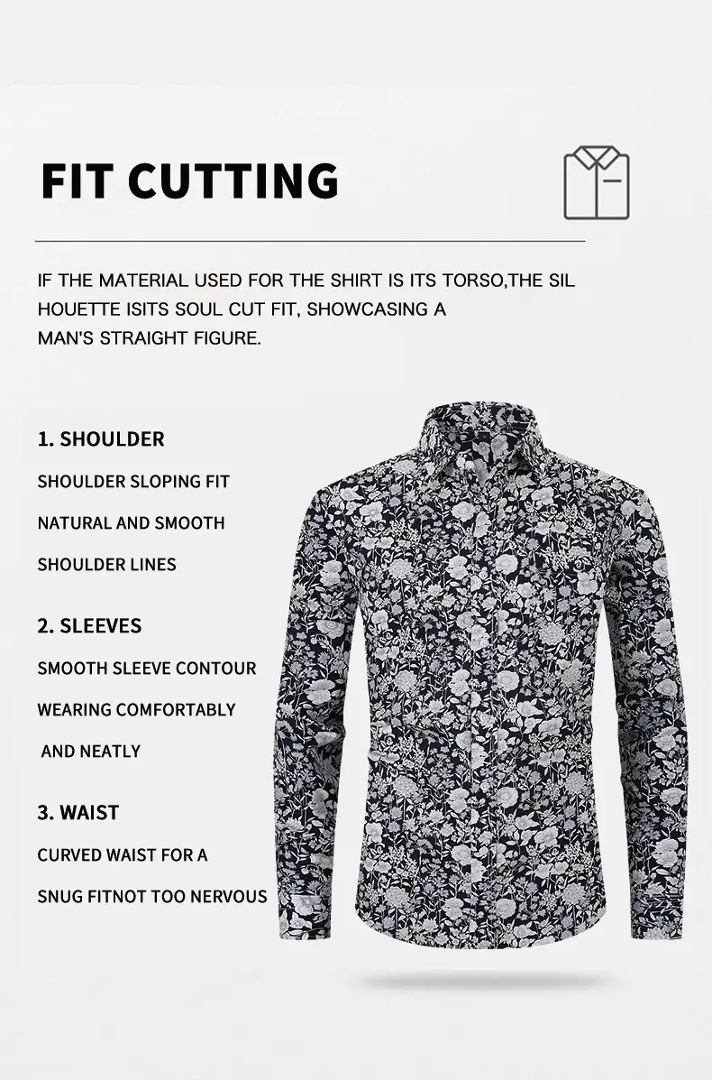 Men Printed Long Sleeve Shirt Spring Summer Cotton — feature 15