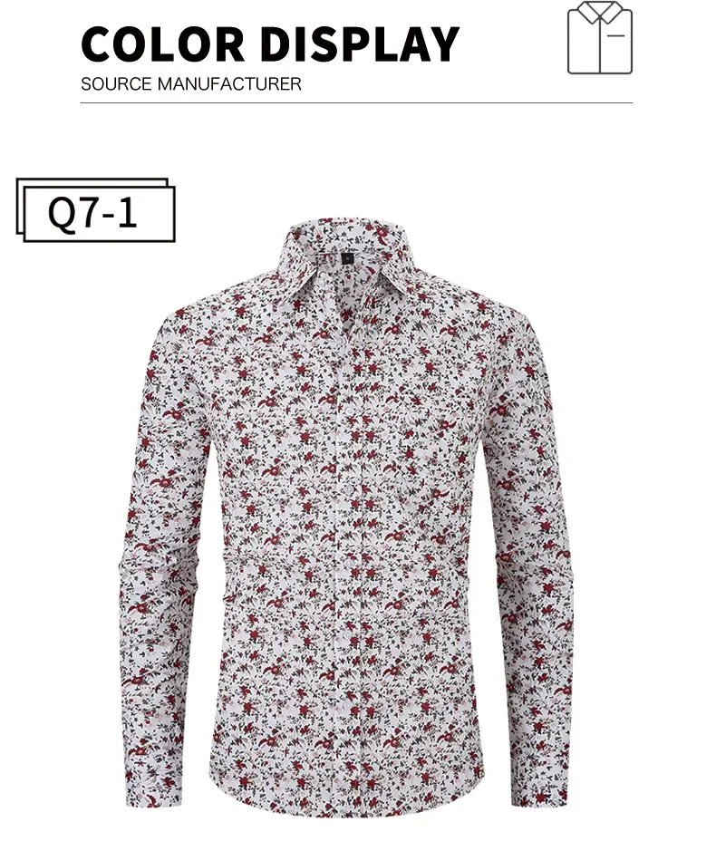 Men Printed Long Sleeve Shirt Spring Summer Cotton — feature 19