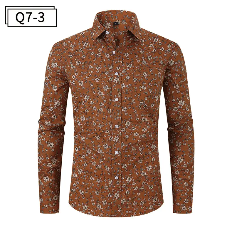 Men Printed Long Sleeve Shirt Spring Summer Cotton — feature 21