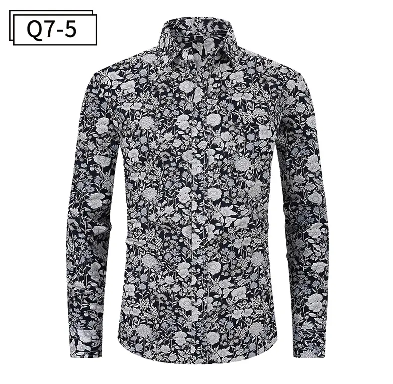 Men Printed Long Sleeve Shirt Spring Summer Cotton — feature 22