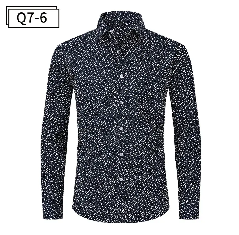 Men Printed Long Sleeve Shirt Spring Summer Cotton — feature 23