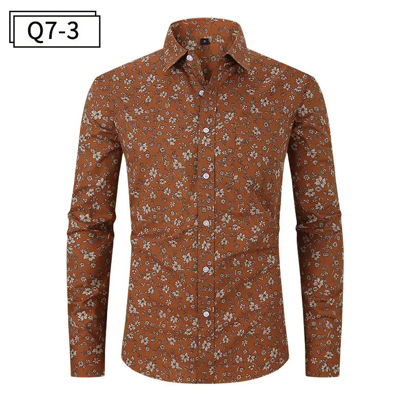 Men Printed Long Sleeve Shirt Spring Summer Cotton - Image 3