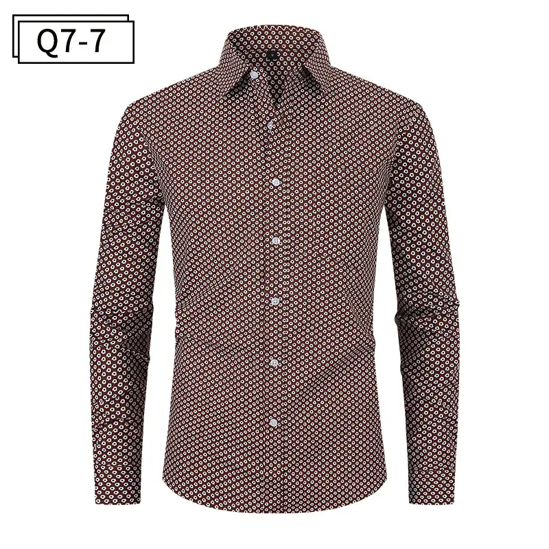 Men Printed Long Sleeve Shirt Spring Summer Cotton - Image 6