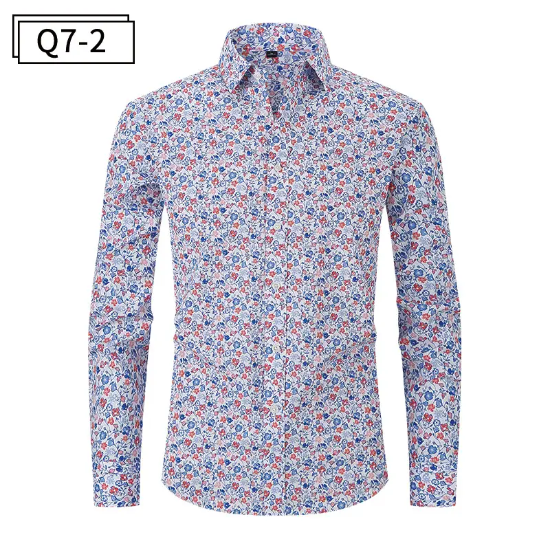 Men Printed Long Sleeve Shirt Spring Summer Cotton - Image 2